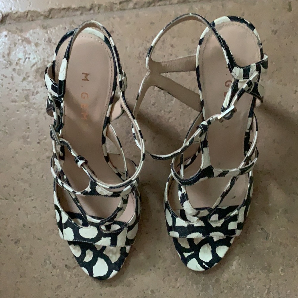 M.Gemi black and white snakeskin heels